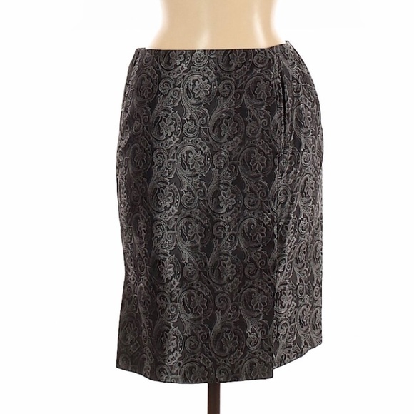 Balenciaga Paris Women’s Black and Silver Silk Printed Pencil Skirt Size 38 - Picture 2 of 9